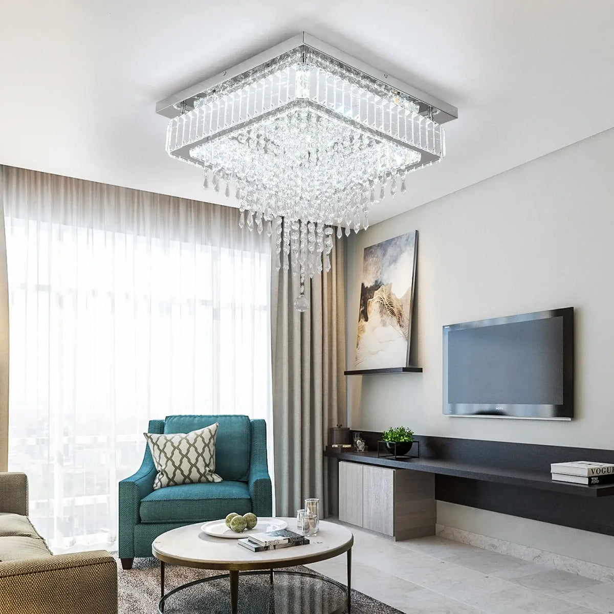 Square Crystal Raindrop LED Ceiling Chandelier