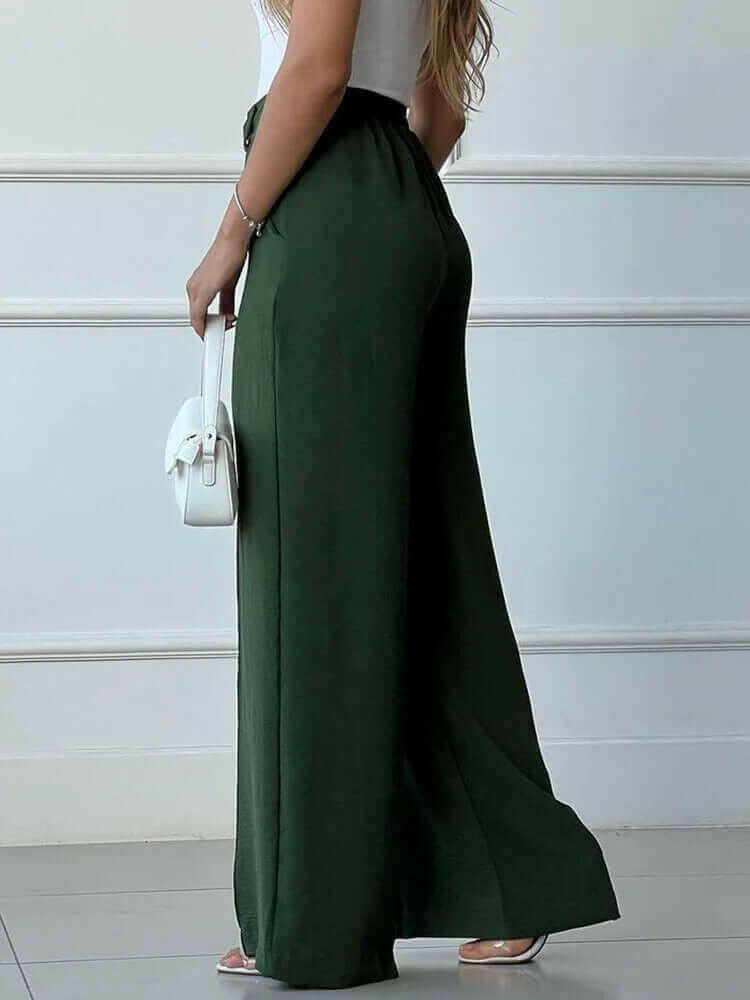Solid Pleated Women Casual Wide Leg Pants
