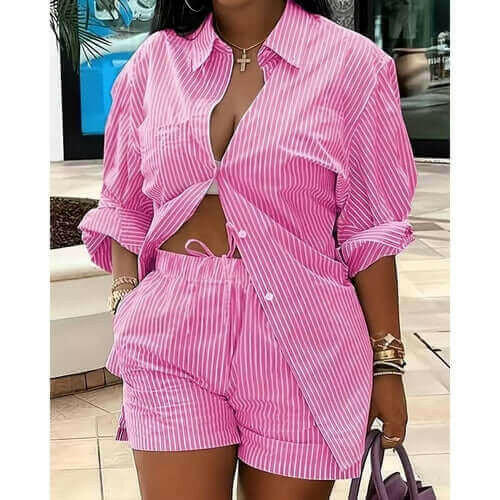 Two Pieces Blazer and Shorts Set Striped Shirt Shorts Set Suit