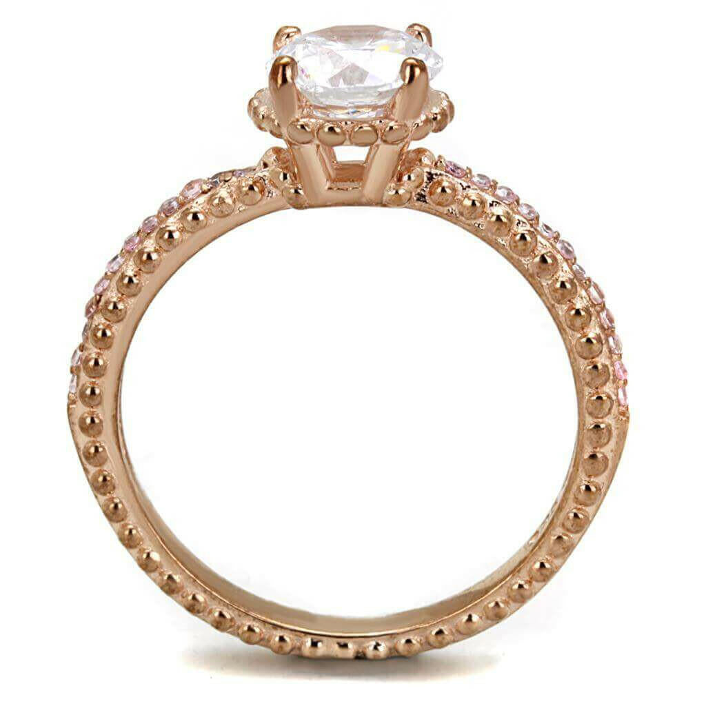 TS518 - Rose Gold 925 Sterling Silver Ring with AAA Grade CZ in Clear