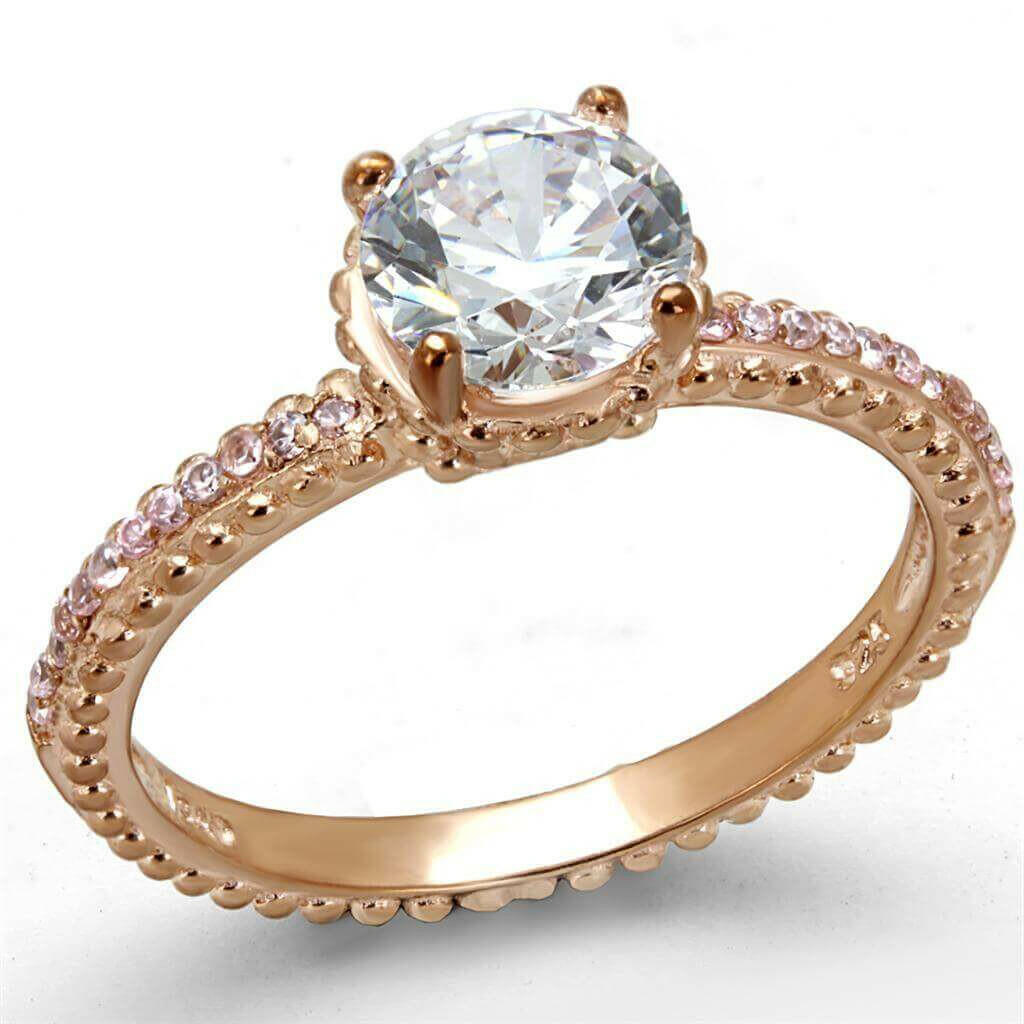 TS518 - Rose Gold 925 Sterling Silver Ring with AAA Grade CZ in Clear