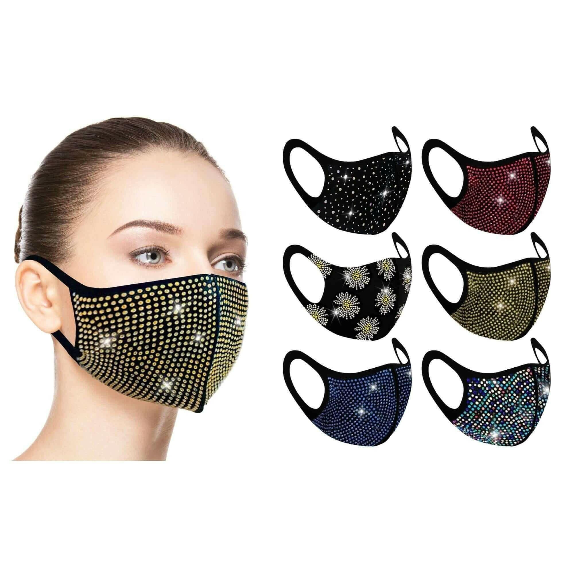 6 Pack: Star-studded Bling Fashion Face Mask