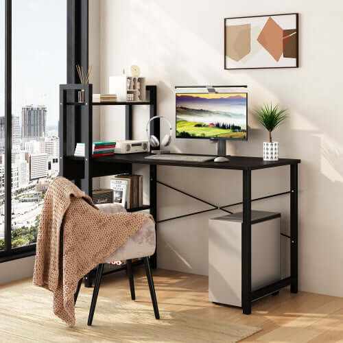 Computer Desk with 4 Storage Shelves, Metal Frame