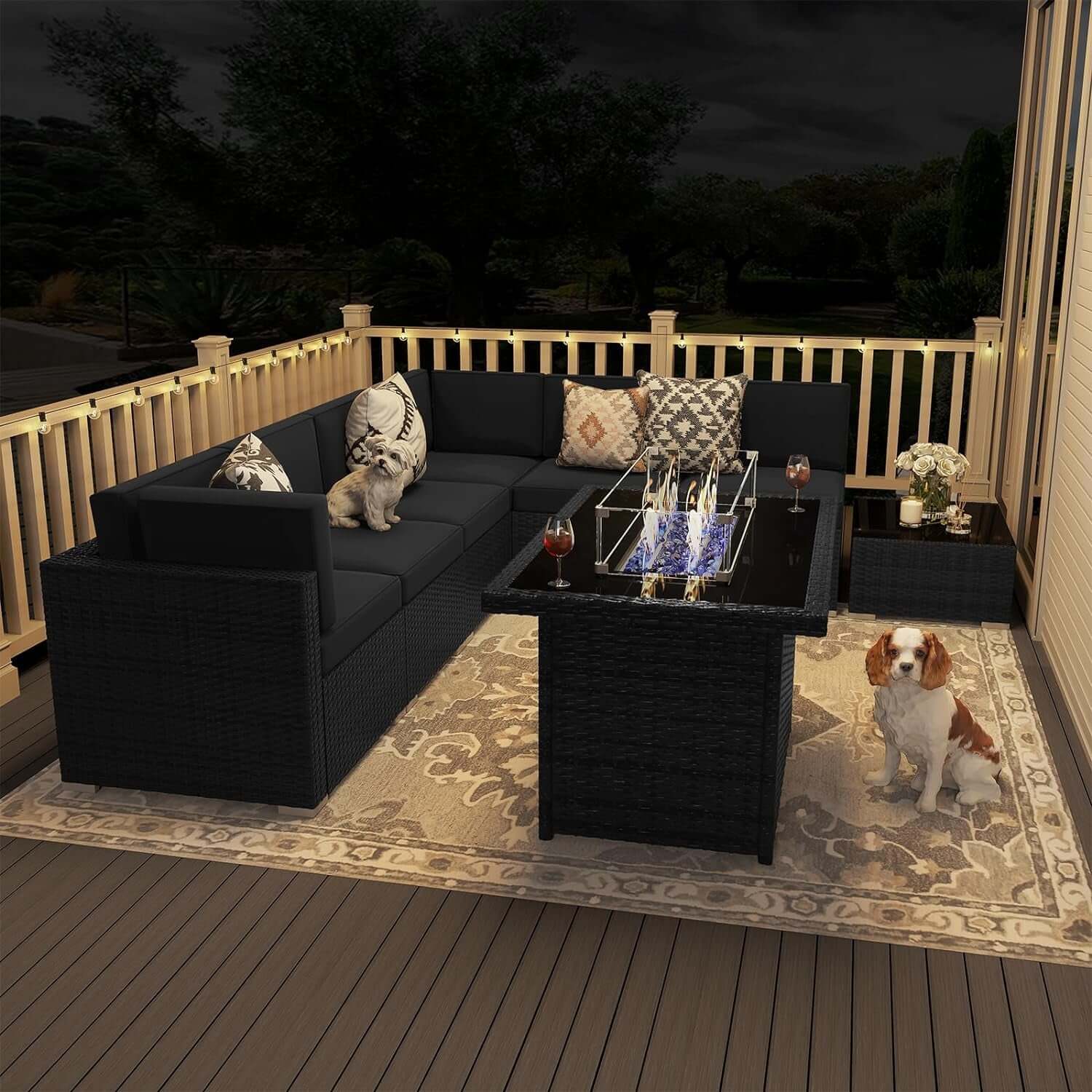 8 Piece Patio Furniture Set With 44 Inch Propane Fire Pit