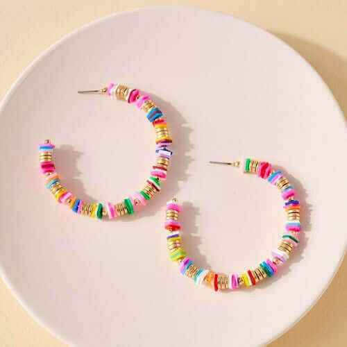 Rubber and Metal Disc Hoop Earrings