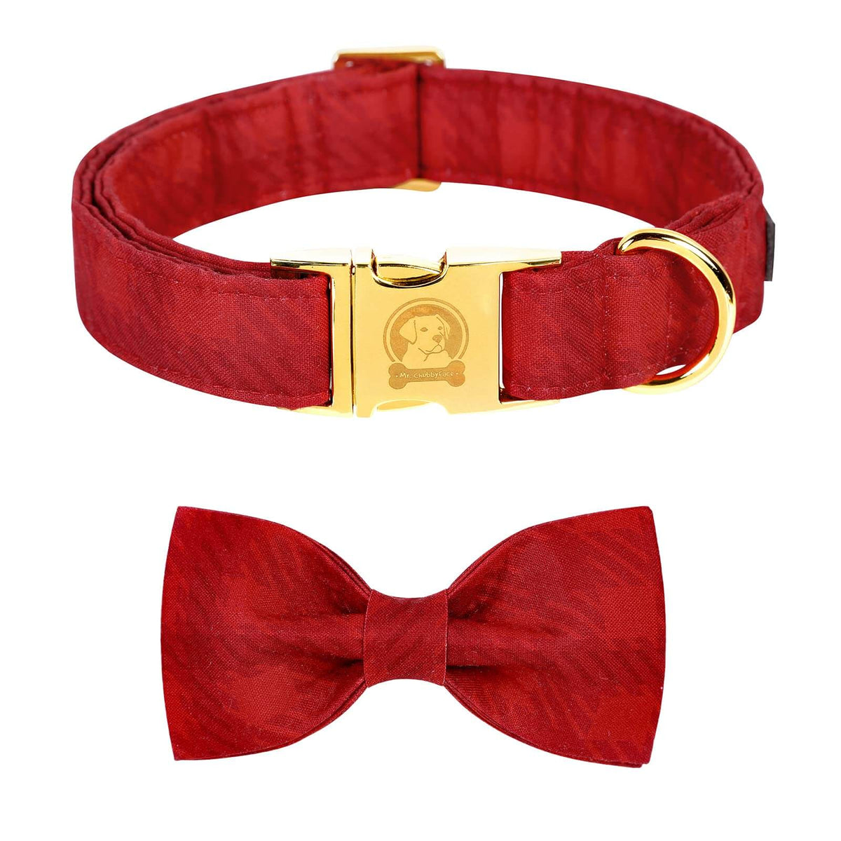 MR. CHUBBYFACE Cotton Bowtie Dog Collar - Dark Red, Large