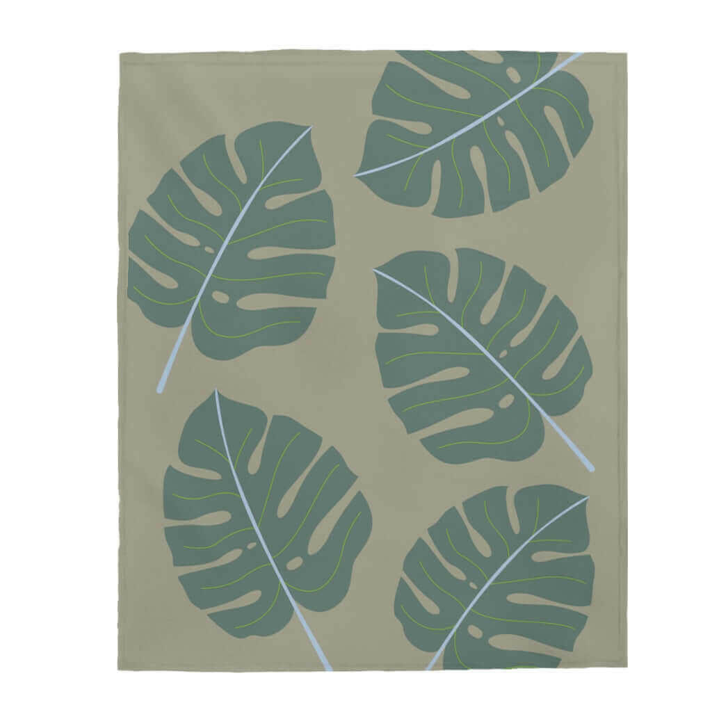 Abstract Leaves Green Plush Blanket Throw
