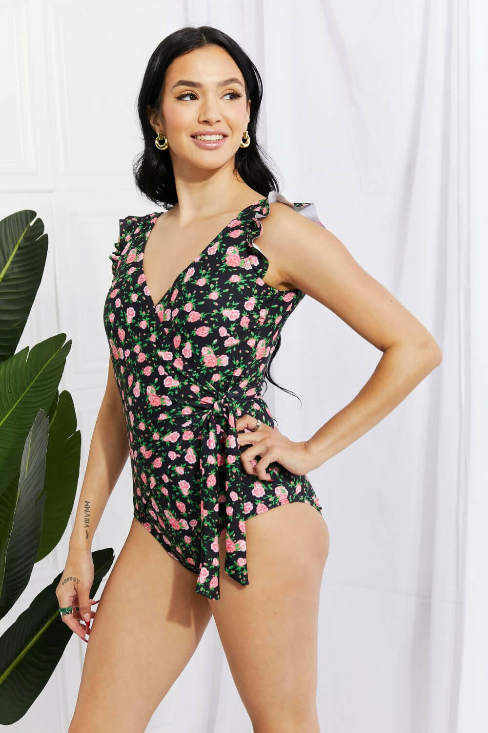 Marina West Swim Full Size Float On Ruffle Faux Wrap One-Piece in