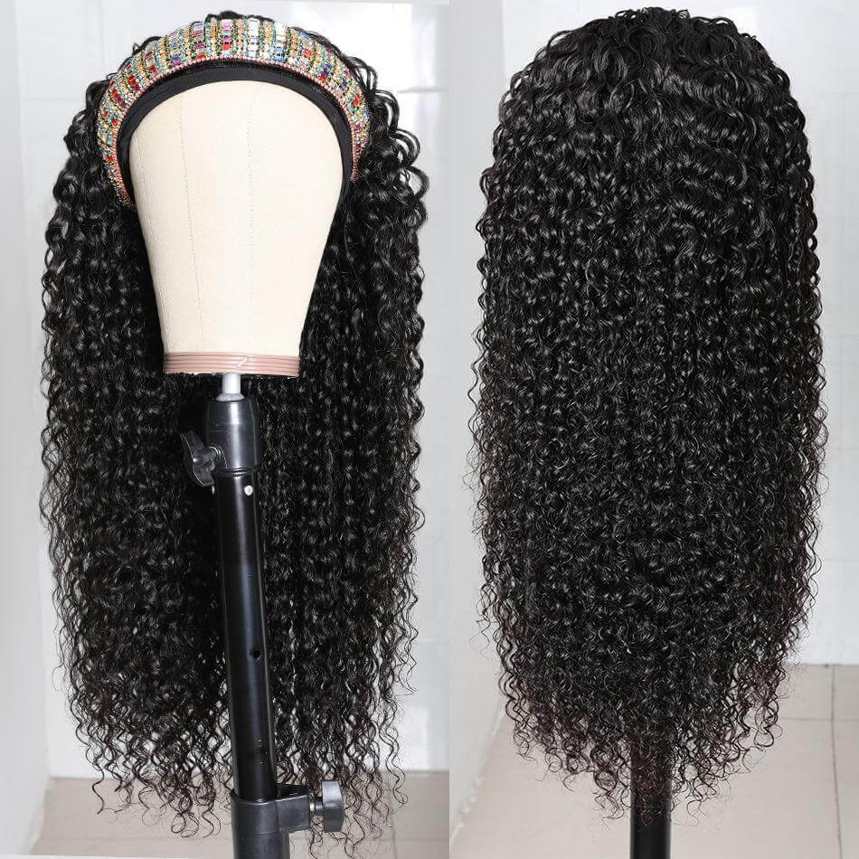 Headband Wig Jerry Curl Human Hair - Glue-Free & Easy Wear