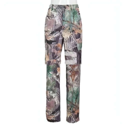 Loose Casual Women Pants With Leaf Print Pockets (Jeans)