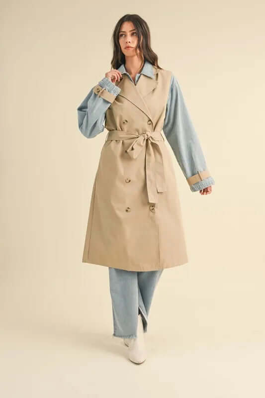 MABLE Layered Look Trench Coat With Denim Jacket