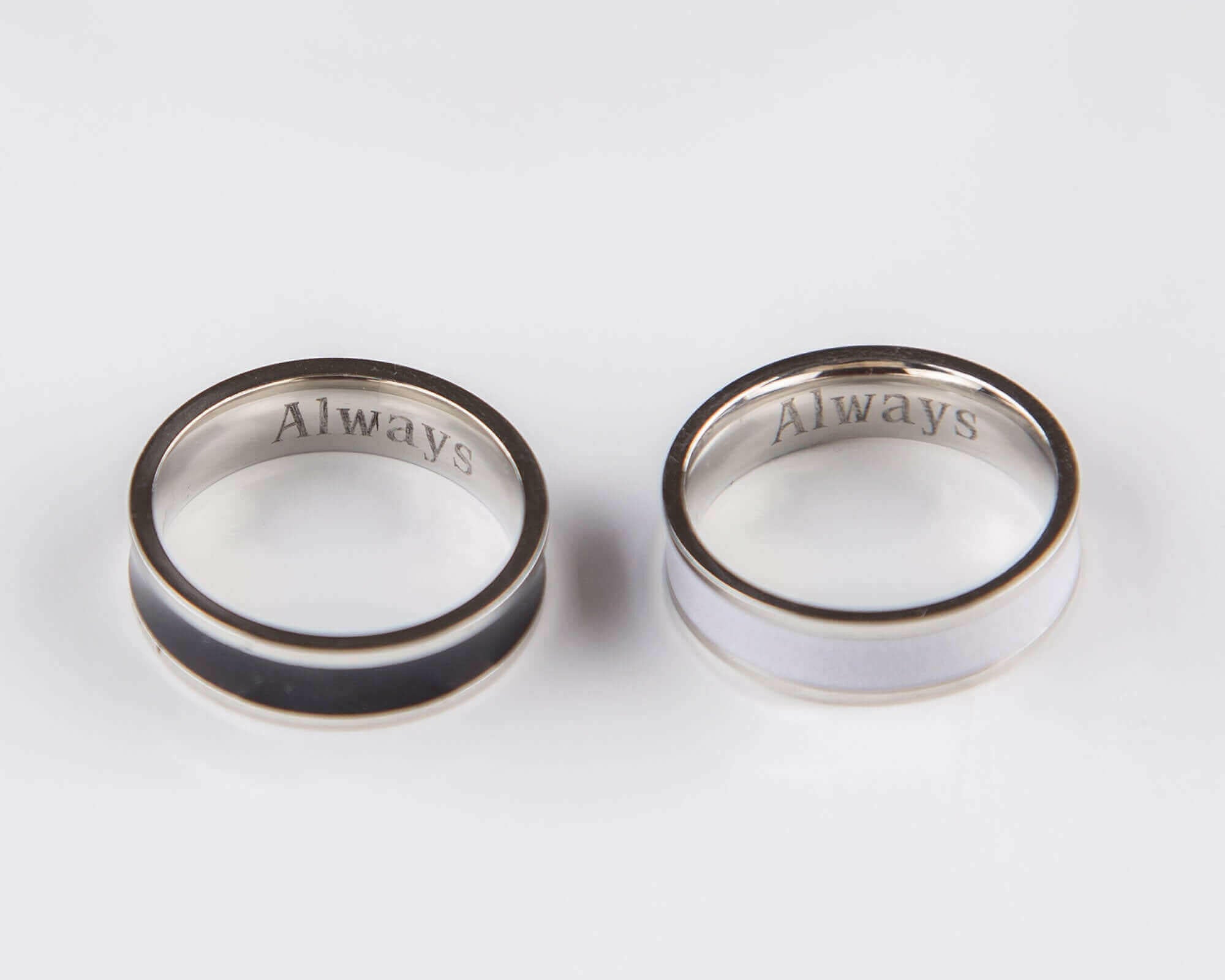 Couple Rings Black and White Personalized Couple Gift, Stainless Steel