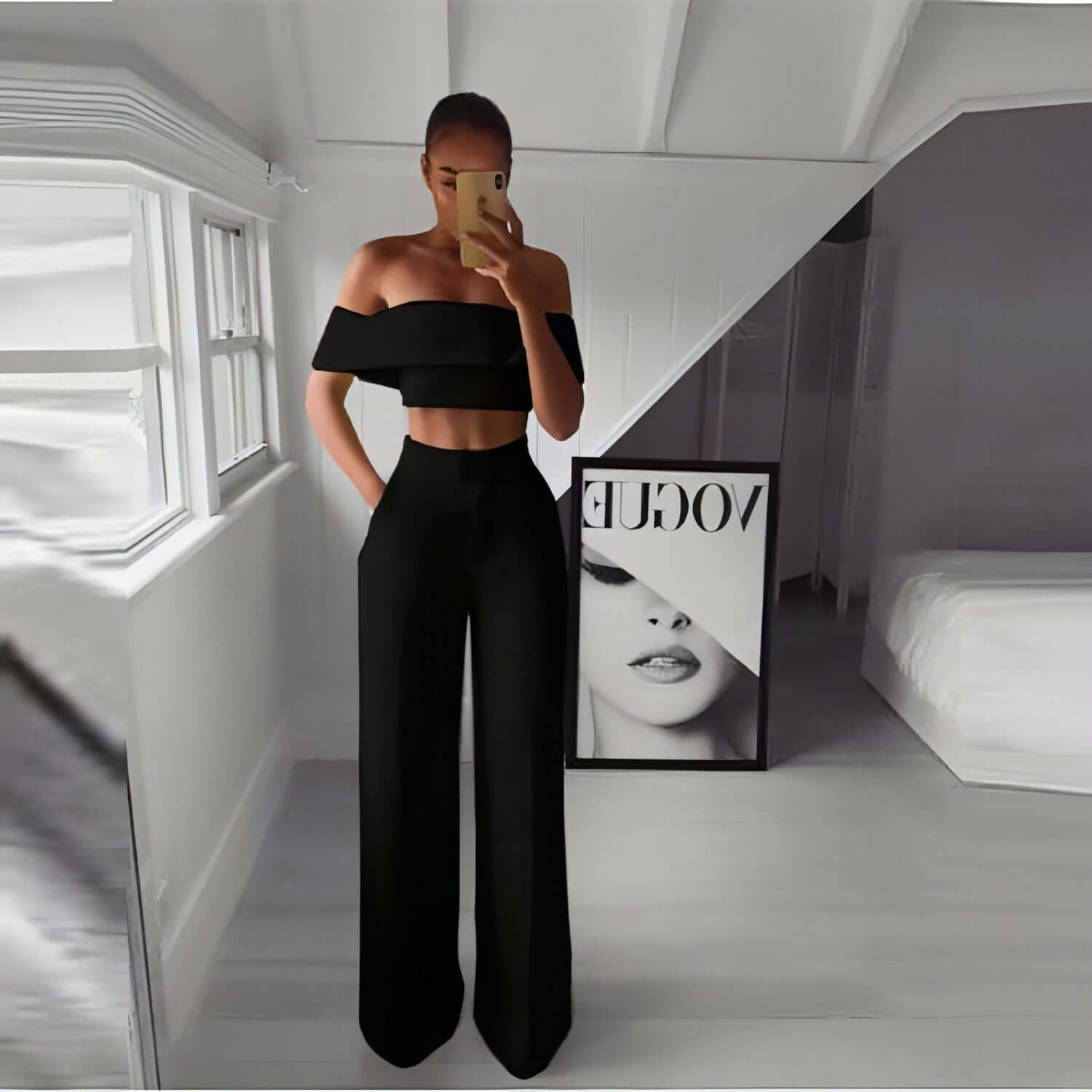 FlexiChic™ – Wide Leg Pants & Crop Top Two-Piece Set