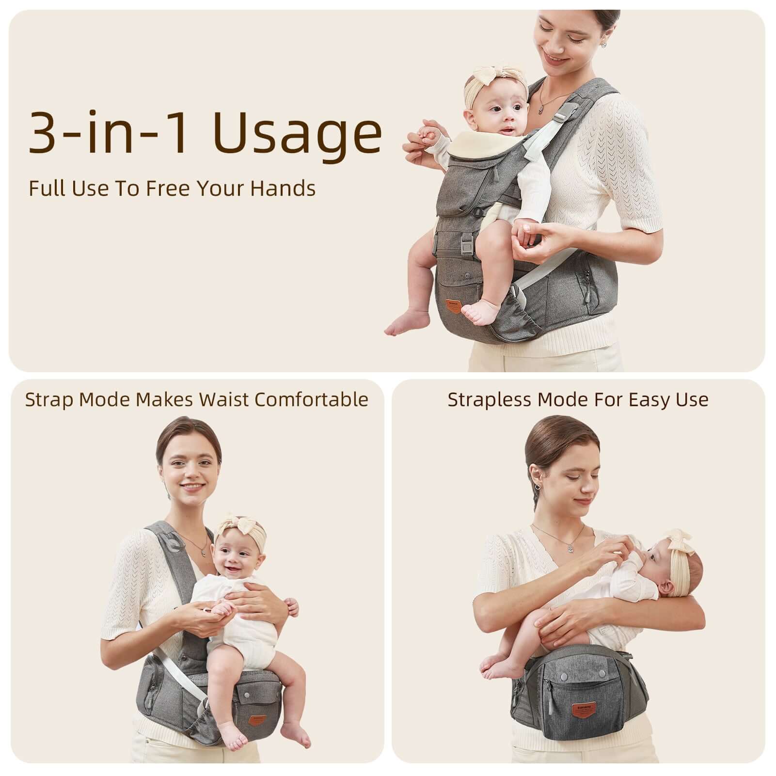 Ergonomic 3-in-1 Baby Carrier and Hipseat