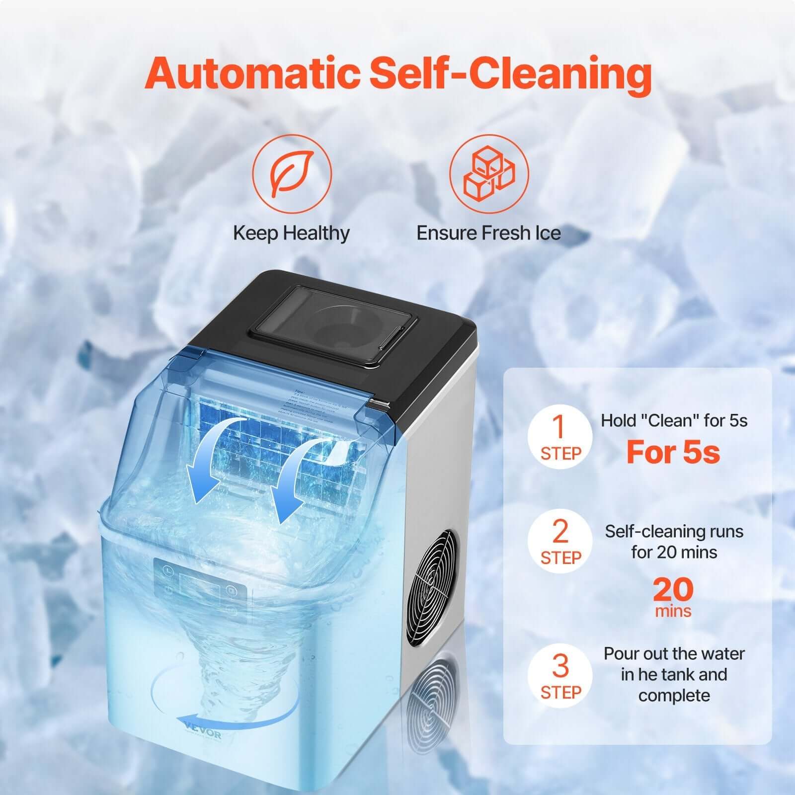 Portable Countertop Ice Maker 45Lbs/24H Self-Cleaning With Scoop