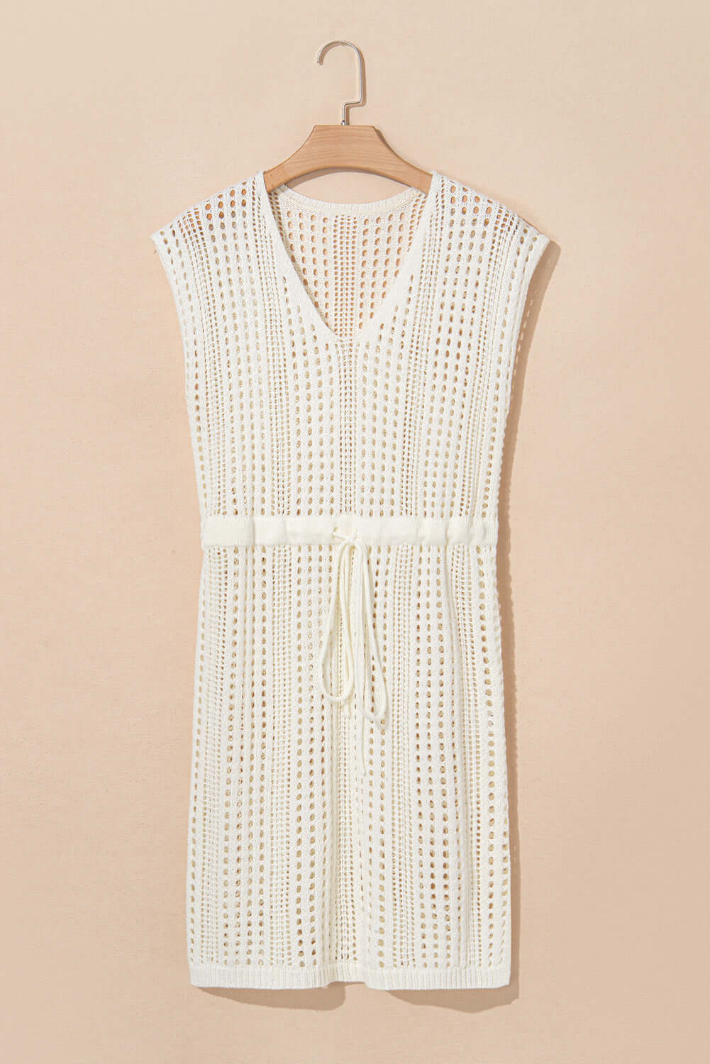Crochet Open Knit Drawstring Waist Beach Dress