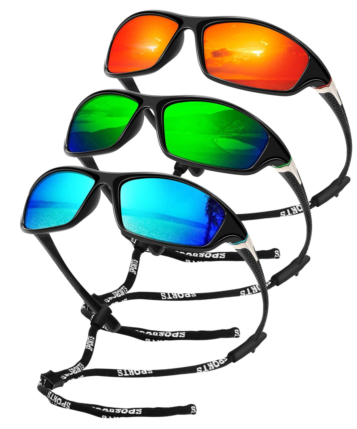 OUKEMAX Men’s Polarized Sports Sunglasses, 3-Pack