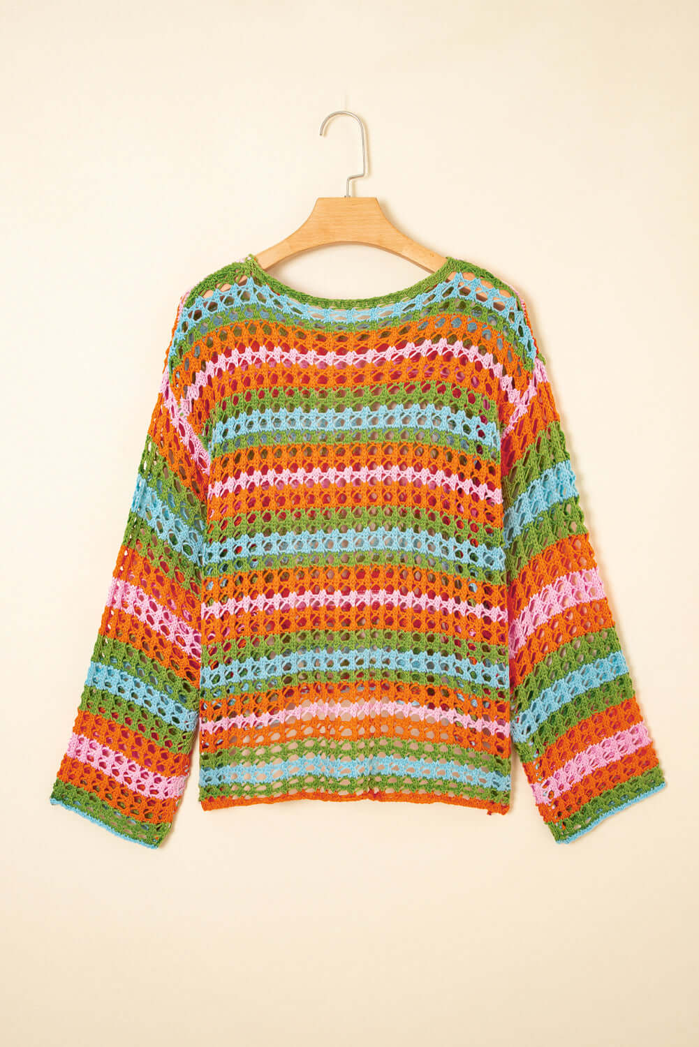 Stripe Open-Knit Beach Cover-Up Sweater