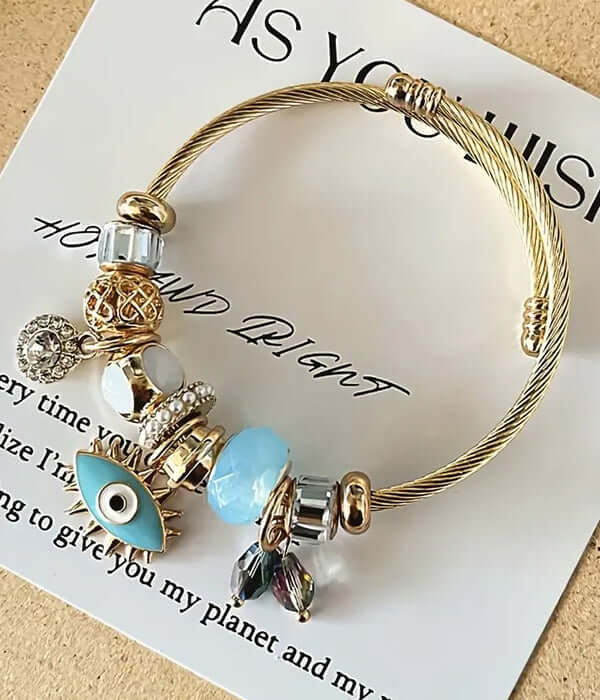 EVIL EYE MULTI CHARM BANGLE BRACELET