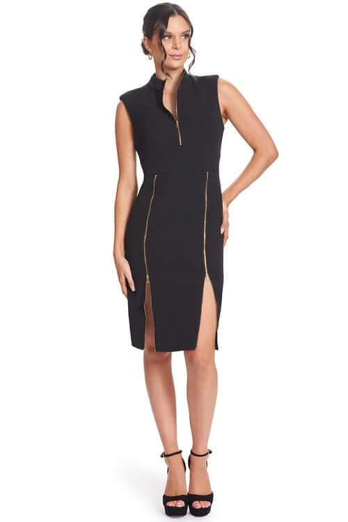 Just Zip It Dress - Sleeveless midi dress with exposed functional gold