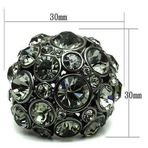 LO2545 - Ruthenium Brass Ring with Top Grade Crystal in Black Diamond
