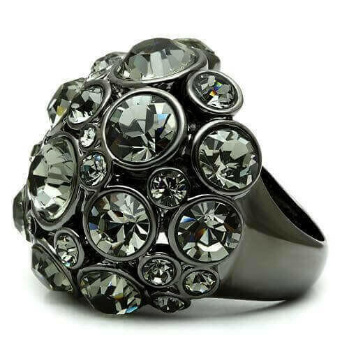LO2545 - Ruthenium Brass Ring with Top Grade Crystal in Black Diamond