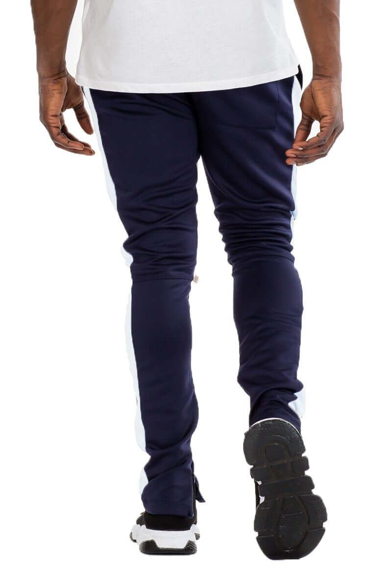 CLASSIC SLIM FIT TRACK PANTS- NAVY/ WHITE