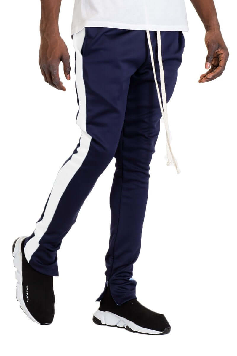 CLASSIC SLIM FIT TRACK PANTS- NAVY/ WHITE