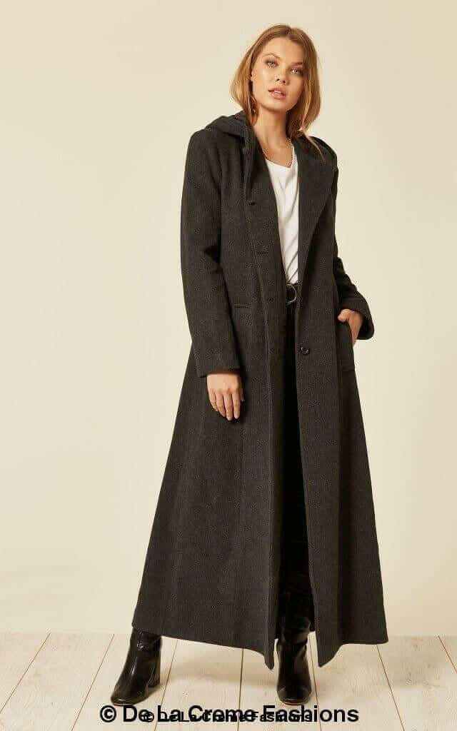Oversized Wool Blend Hooded Long Coat (1716)