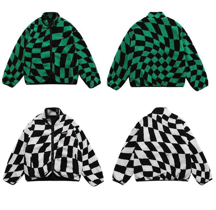 Lambswool Jacket Men Plaid Print Zipper Warm Coats Winter Soft Cozy