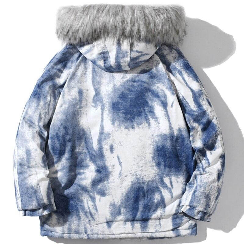 Parkas Winter Jacket Men Distressed Tie Dye Inkjet Printed Padded