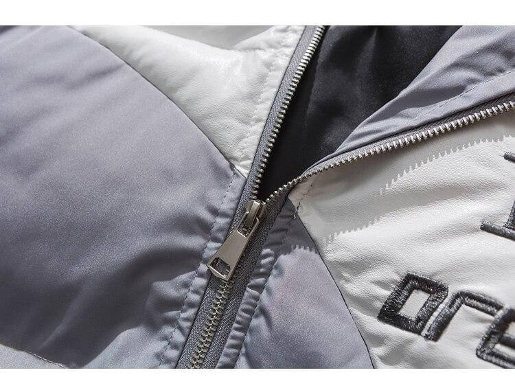 Parka Jacket Men Embroidery Patchwork Pocket Cotton Coat Winter