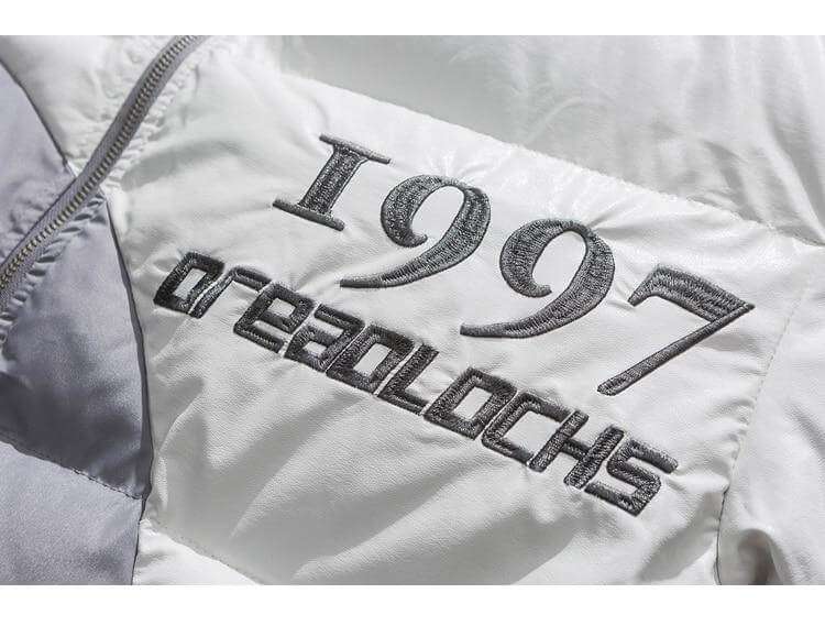 Parka Jacket Men Embroidery Patchwork Pocket Cotton Coat Winter