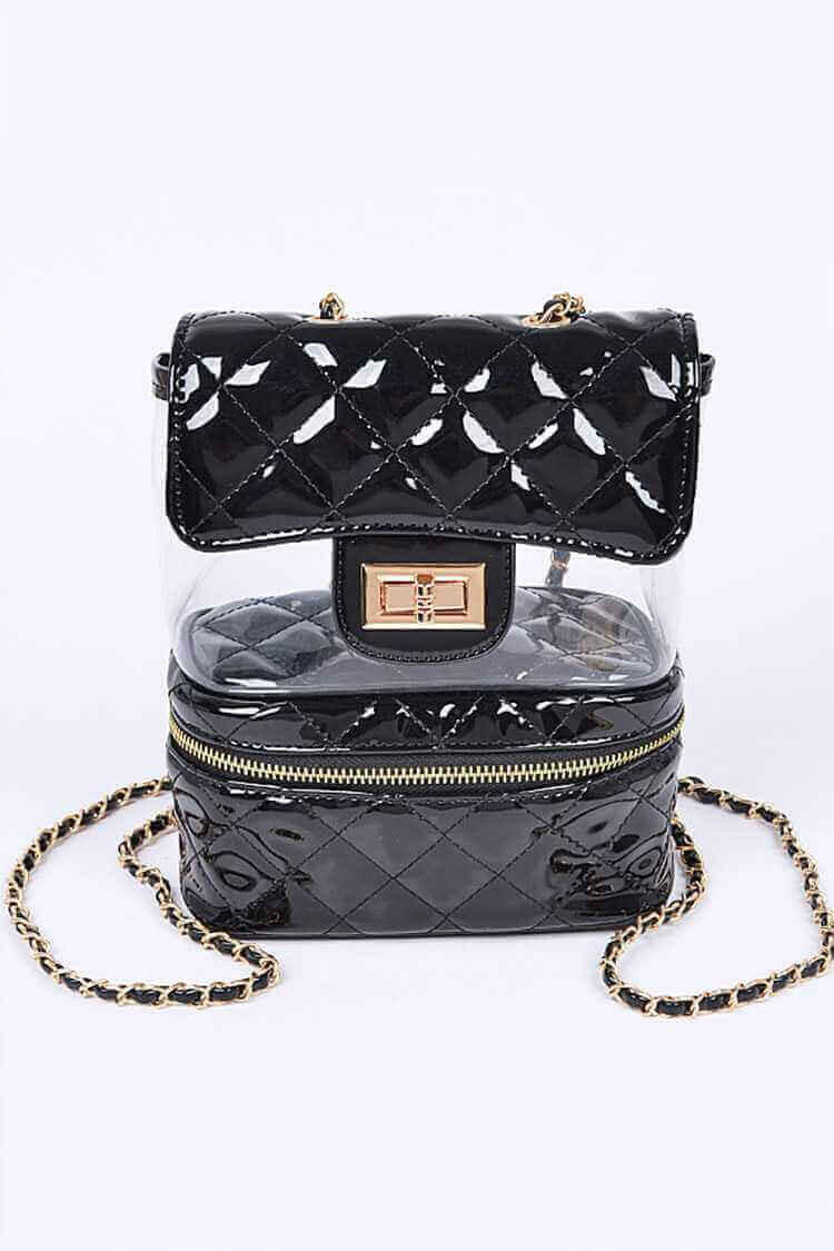 Quilted Patent Clear Convertible Back Pack