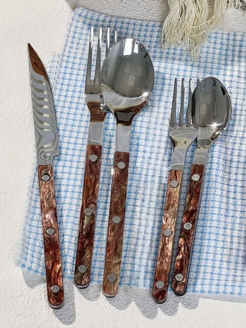 Set Of 10 Pcs Modern Nebula Cutlery, Bistrot Style Rivet Flatware Set