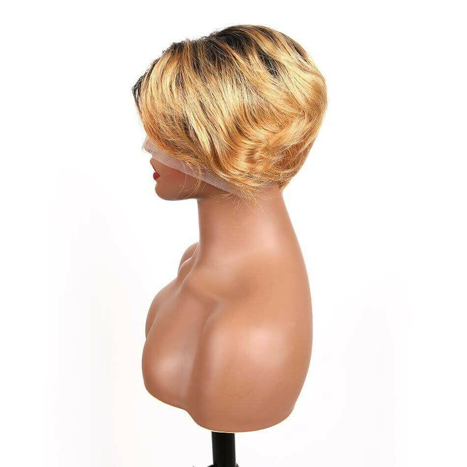 Ombre Short Bob Pixie Cut 13x4x1 T Lace Front Straight Human Hair Wigs