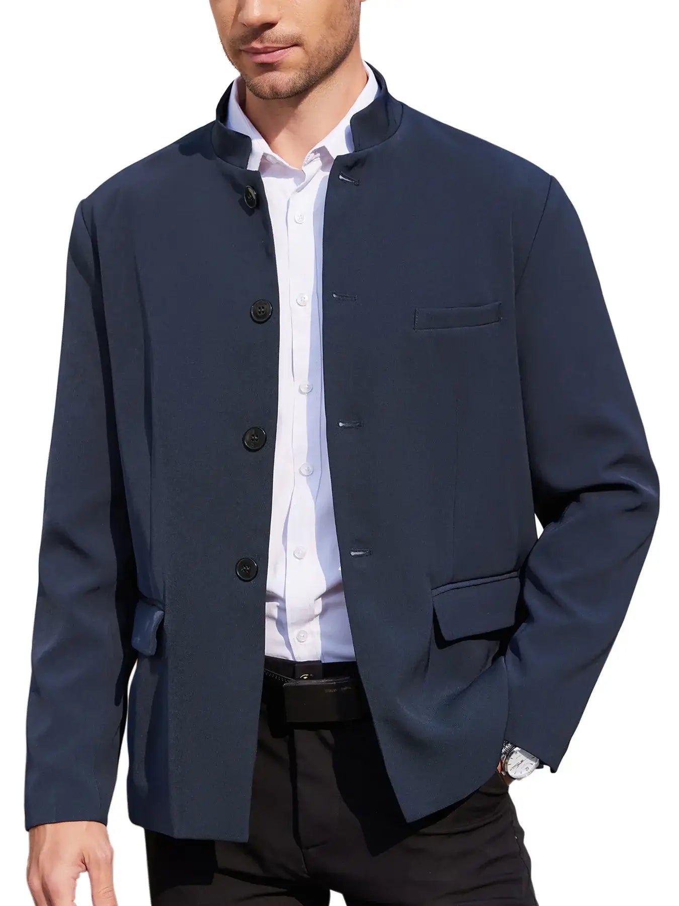 Mens Casual Suit Blazer Jackets Stand Collar Lightweight