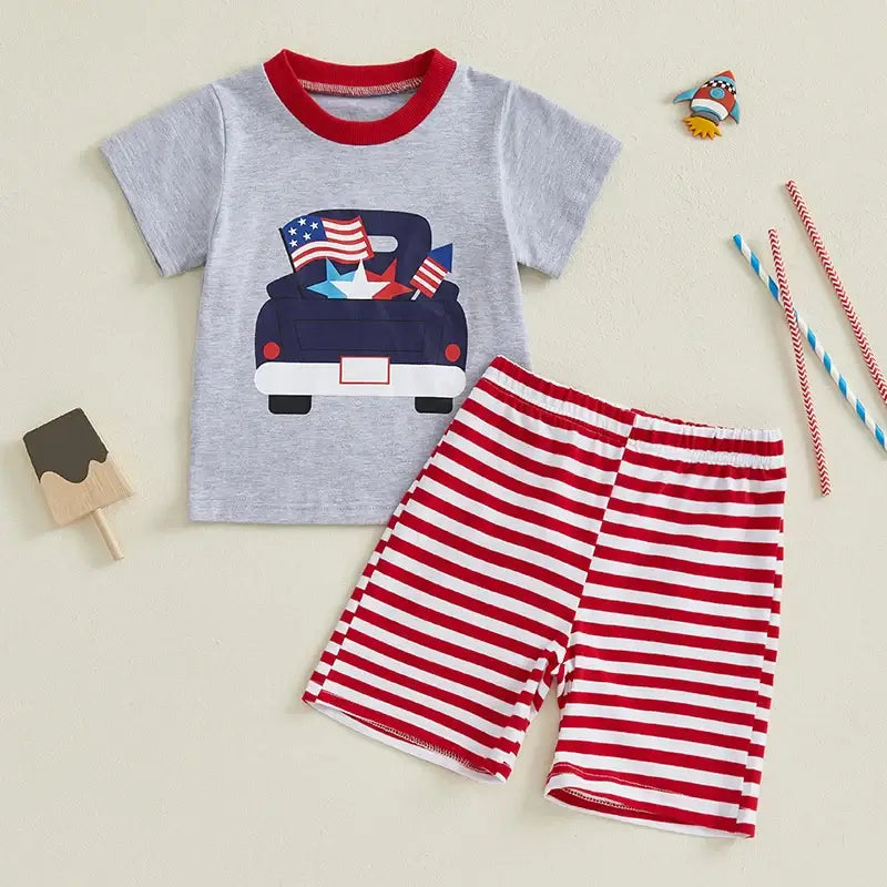 Toddler Boys American Flag Print Tank Top and Soft Shorts