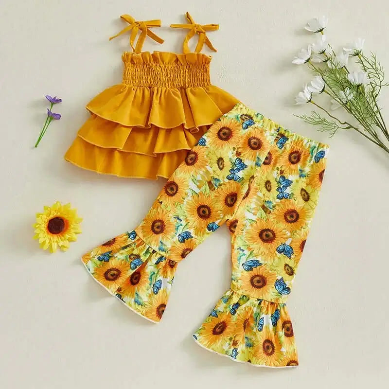 Pretty Baby Girl Tank and Sunflower Flare Pants