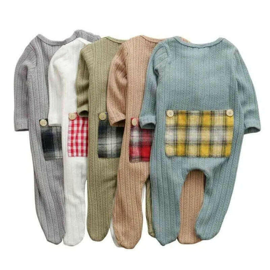 Ribbed Knit Peekaboo Panel Plaid Romper.