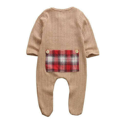 Ribbed Knit Peekaboo Panel Plaid Romper.