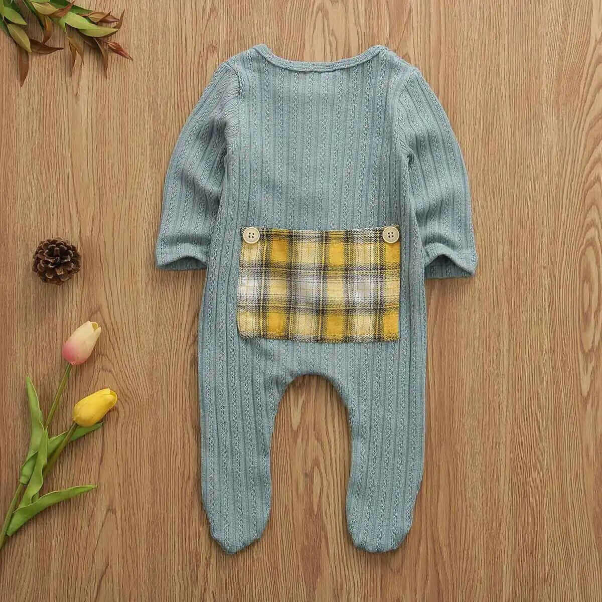 Ribbed Knit Peekaboo Panel Plaid Romper.