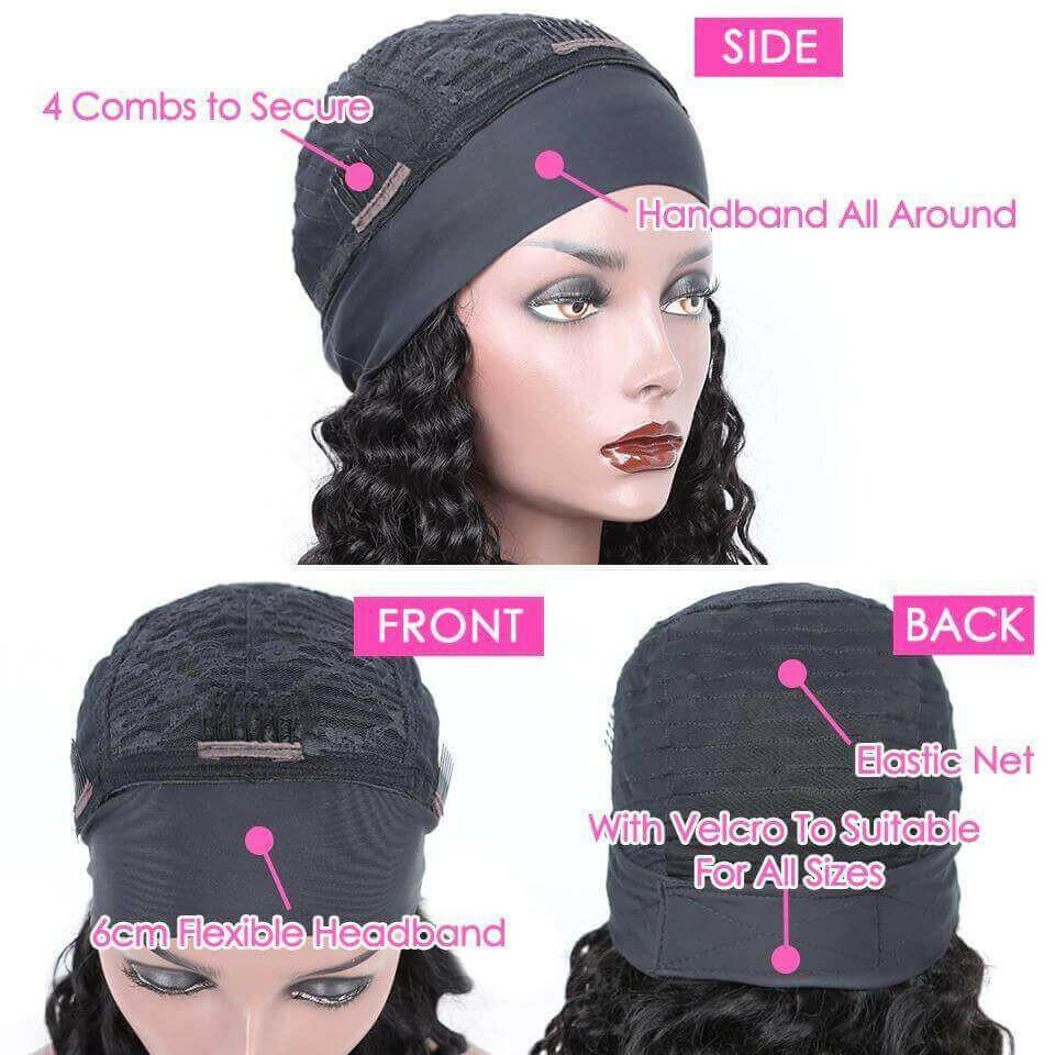 Headband Wig Kinky Curly Human Hair Scarf Wig No GLUE Easy Wear.