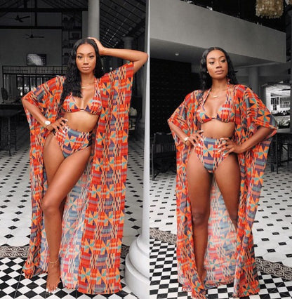 Printed Swimwear Three-Piece Set - Bikini