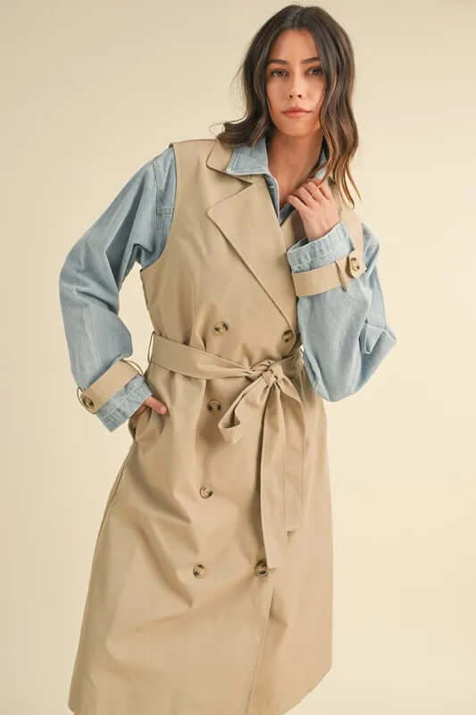 MABLE Layered Look Trench Coat With Denim Jacket
