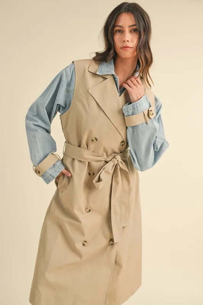 MABLE Layered Look Trench Coat With Denim Jacket