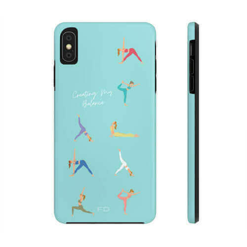 Yoga Poses Blue Tough Case for iPhone with Wireless Charging.