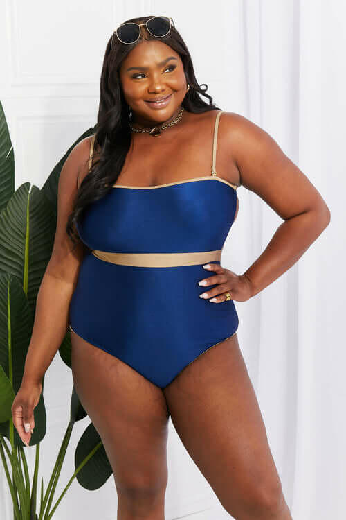 Marina West Swim Wave Break Contrast Trim One-Piece.