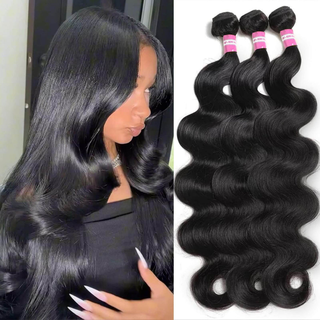 DMKEEP Body Wave Human Hair – Three 20-Inch Bundles, Natural Color