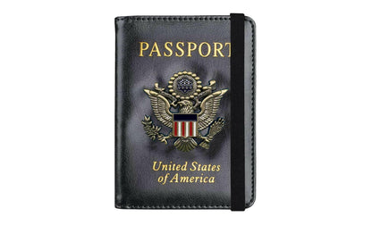 Leather Passport Wallet With Vaccination Card Slot & Elastic Strap.